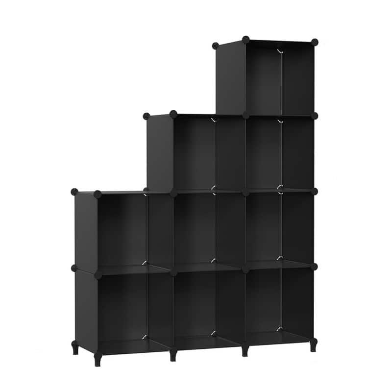 9 Cube Stackable Shoe Rack Organizer DIY Plastic Shoe Storage Cabinet for Closet & Entryway - N/A - Black