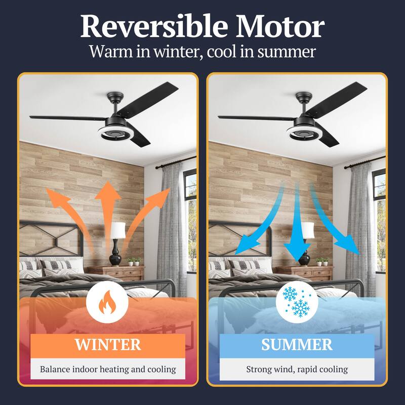 52" Prominence Home Orbis Matte Black Modern Indoor LED Ceiling Fan with Light, Remote Control