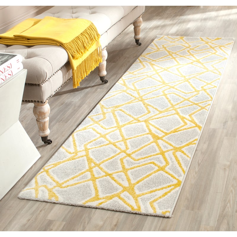 SAFAVIEH Porcello Neta Modern Rug - 2'4" x 6'7" Runner - Light Grey/Lime