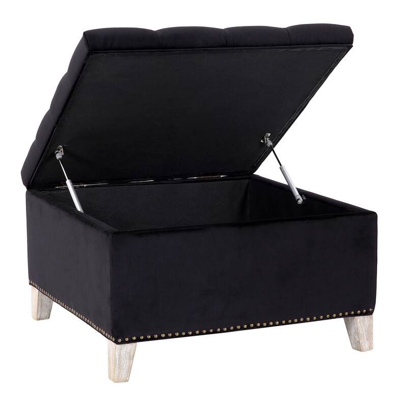 29.5" Wide Velvet Tufted Square Ottoman With Storage