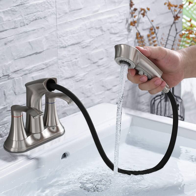 Bathroom Faucet with Pull Out Sprayer, 2 Handle 4 Inch Faucet Utility Sink Faucet, Chrome