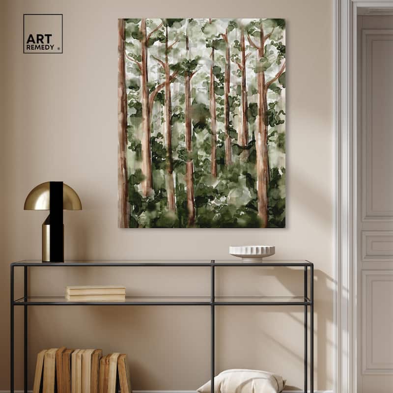 Art Remedy Wildy Forest Gallery Wrapped Landscape 1 Piece Canvas Wall Art Watercolor Style