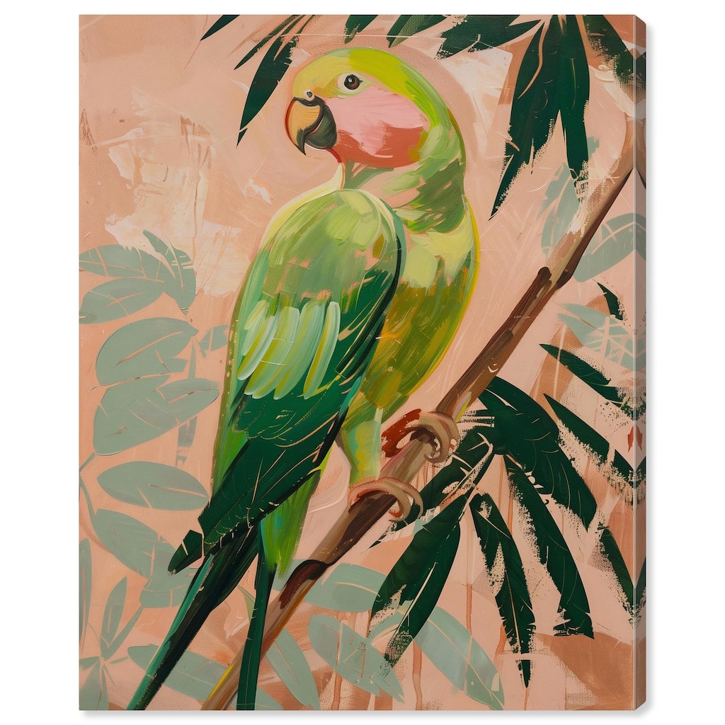 Coral and Green Parrot II Canvas by Art Remedy, Gallery Wrapped