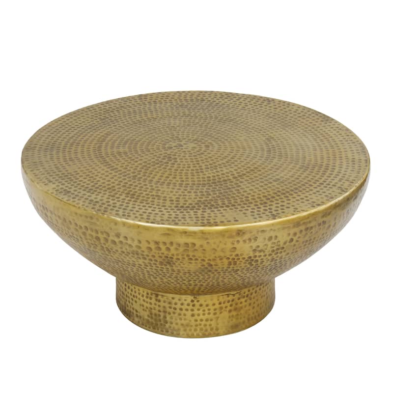 Orion Coffee Table | 32 Inch Round Martini Glass Shape |Hammered Antique Brass Finish