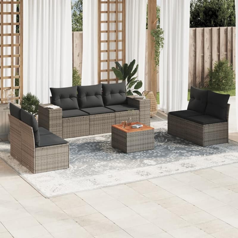 vidaXL Patio Sofa Set with Cushions Outdoor Furniture 8 Piece Poly Rattan - 21.7 x 21.7 x 14.6 - Gray Large