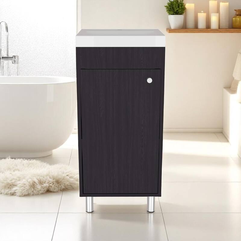 16" Bathroom Vanity with Integrated Sink,Compact Freestanding Cabinet with Storage,Ideal for Small Bathrooms,No Faucet Included