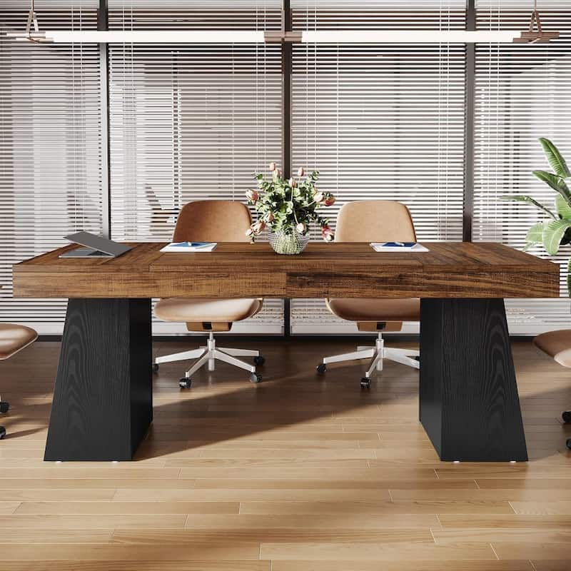 55.1" W Conference Table, Modern Meeting Table with Trapezoidal Legs