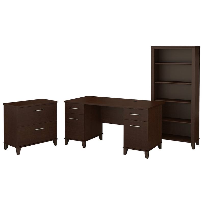 Somerset 60W Office Desk with Cabinet and 5 Shelf Bookcase