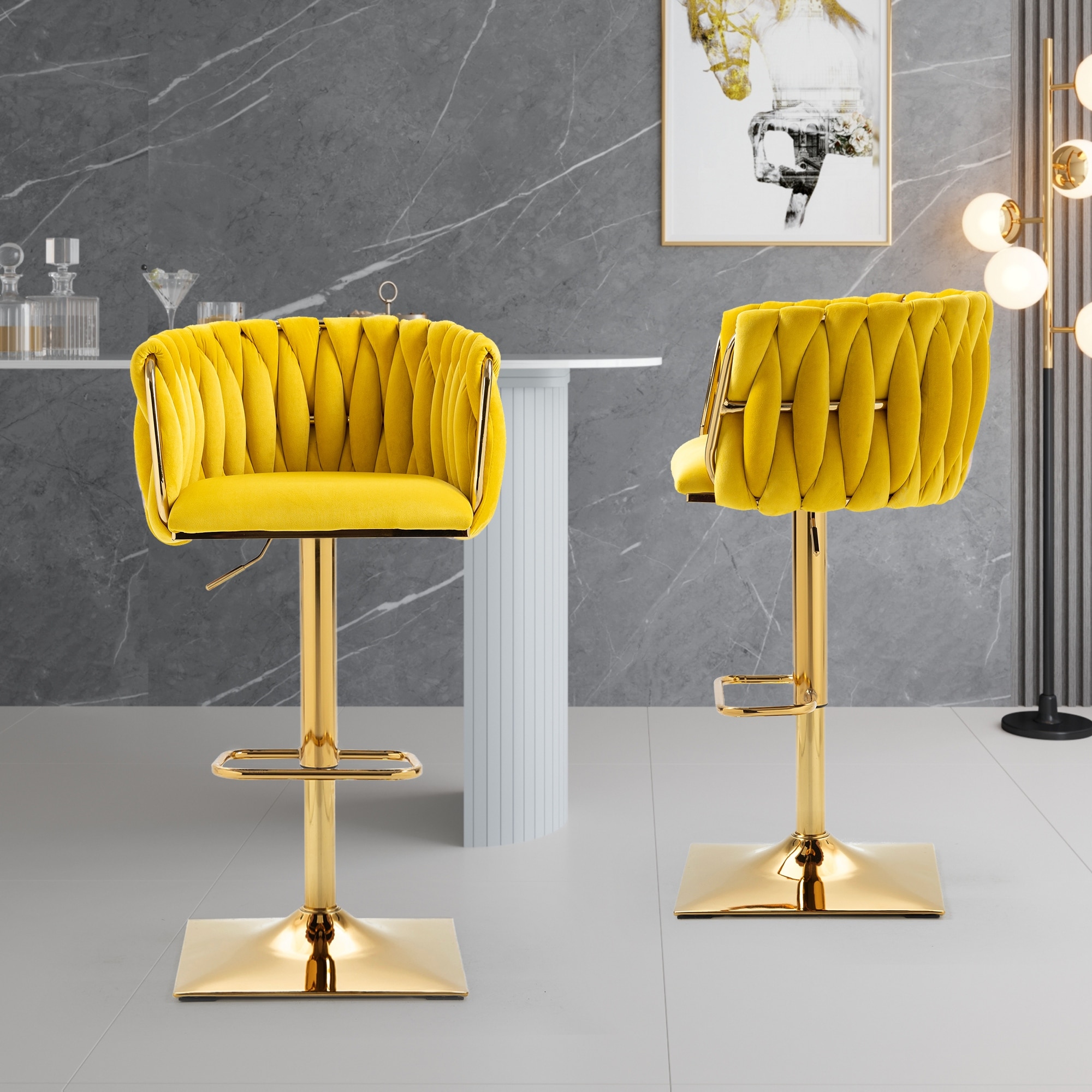 Vintage Bar Stools with Back and Footrest Counter Height Dining