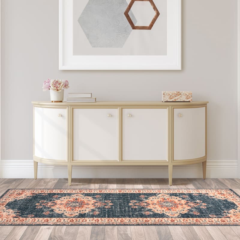 Superior Octavia Medallion Area Rug - 2'6" x 8' - Dark Blue