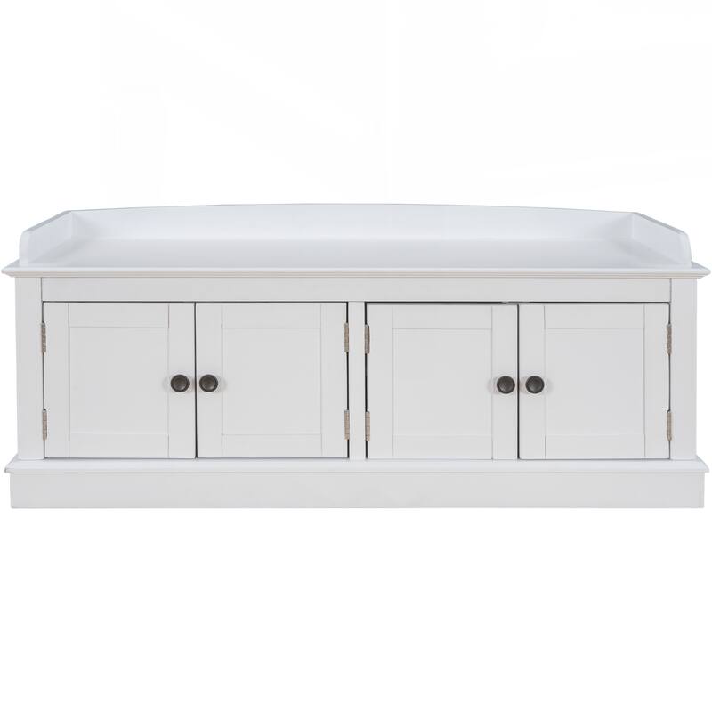 Storage Bench with 4 Doors and Adjustable Shelves, Shoe Bench with Removable Cushion for Living Room, Entryway