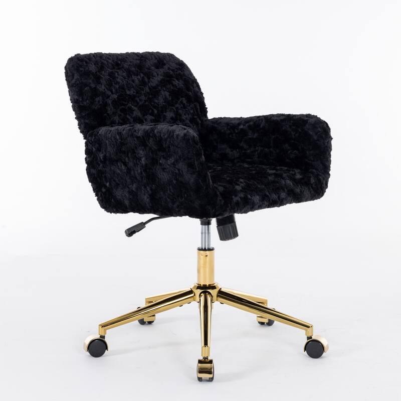 GDF Studio - Modern Upholstered Swivel Home Office Chair with Golden Metal Base and Artificial Rabbit Hair Comfort