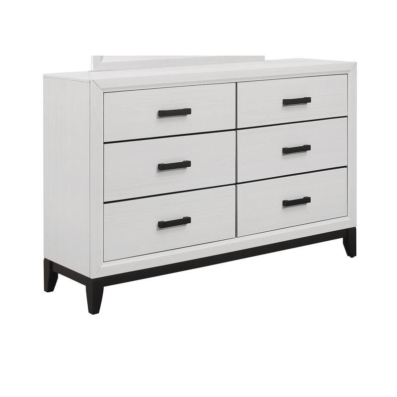 Retro Dresser 6 Drawer Storage Chest White Veneer Black Hardware Bedroom Furniture