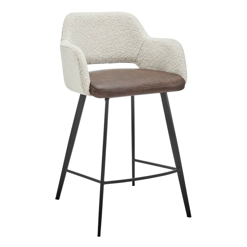 Desi Swivel Counter Stool in Ivory Fabric and Dark Brown Leatherette with Black Base - Set of 1