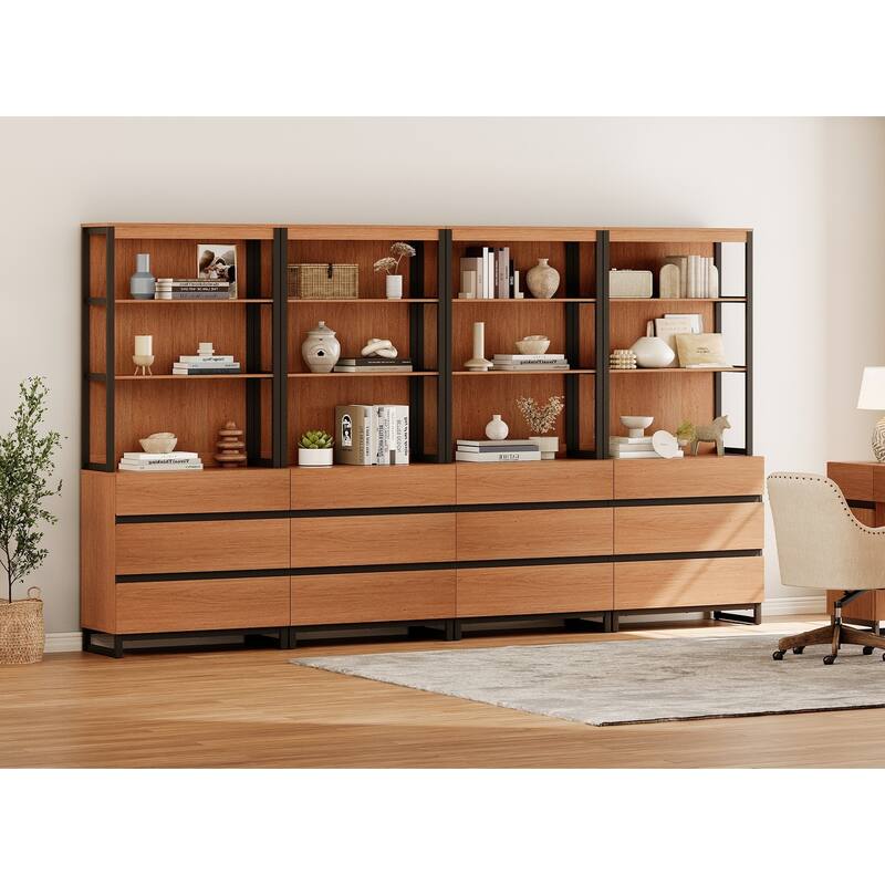 WAMPAT Modern 72" Tall Bookcase with Drawers and Open Book Shelfs, Library Book Shelf for Home Office, Living Room