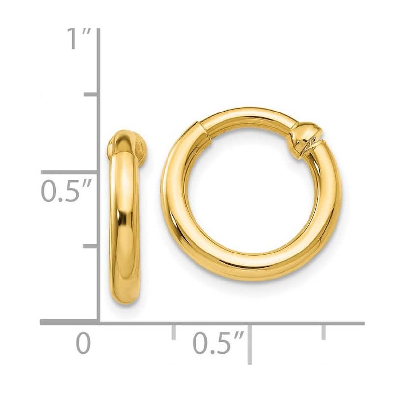 Curata 14k Yellow Gold Polished Non Pierced Hoop Earrings 10x2.5mm