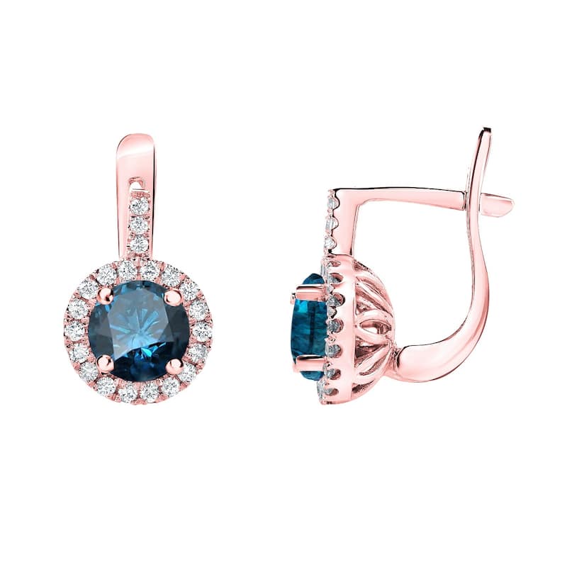 Auriya 14k Gold 2 2/5ctw Blue Diamond Halo Dangle Earrings (H-I, SI1-SI2) - Rose
