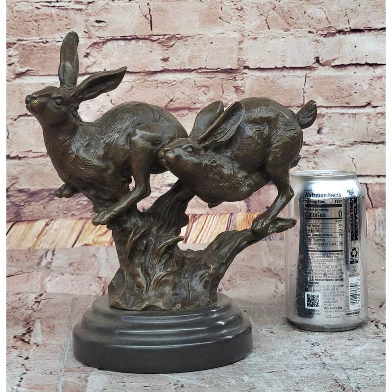 Pair Of Running Imitative Rabbits Hares Bunnies Bronze Sculpture Statue Decor Signed Original Art