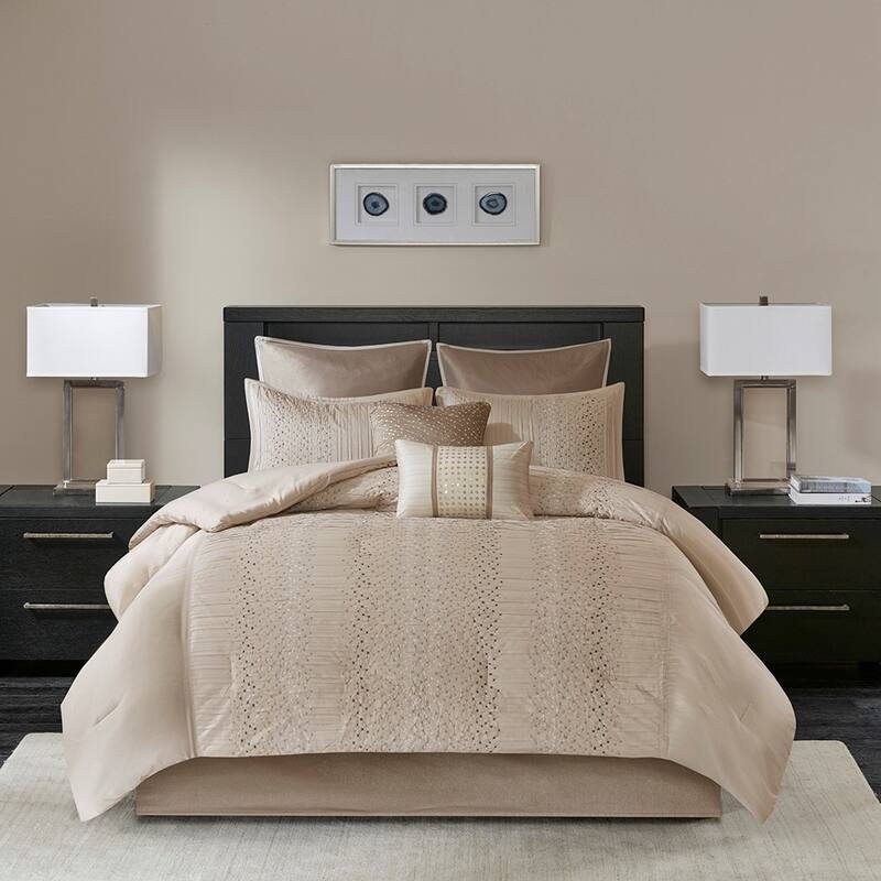 GDF Studio - 8-Piece Embroidered Faux Silk Comforter Set with Decorative Pillows