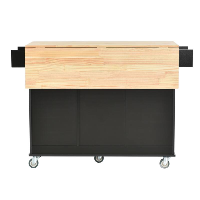 52.7" W Rolling Mobile Kitchen Island with Solid Wood Top and Locking Wheels,Storage Cabinet and Drop Leaf Breakfast Bar