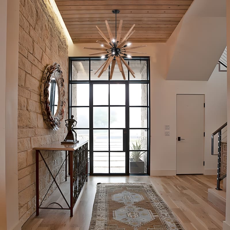 Lighting Thorne Chandelier 8 Light Wood in Contemporary Style Starburst Design