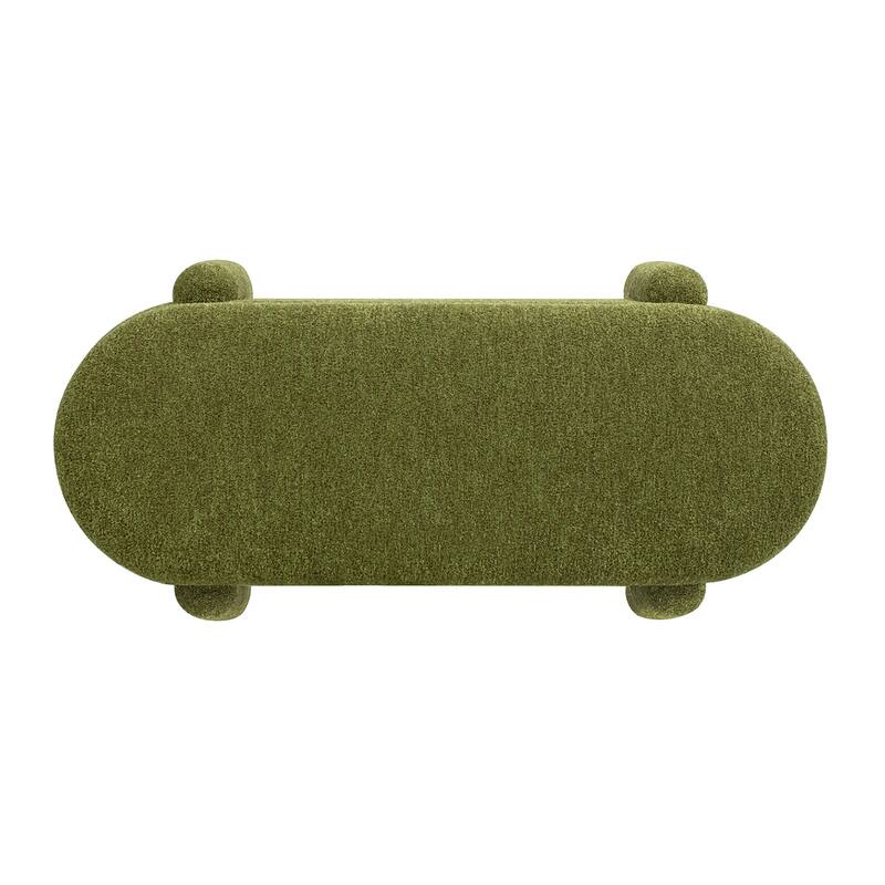 Oval Upholstered Storage Bench, Boucle Fabric Entryway Bench, Shoe Bench with Hidden Storage Space & Round Legs