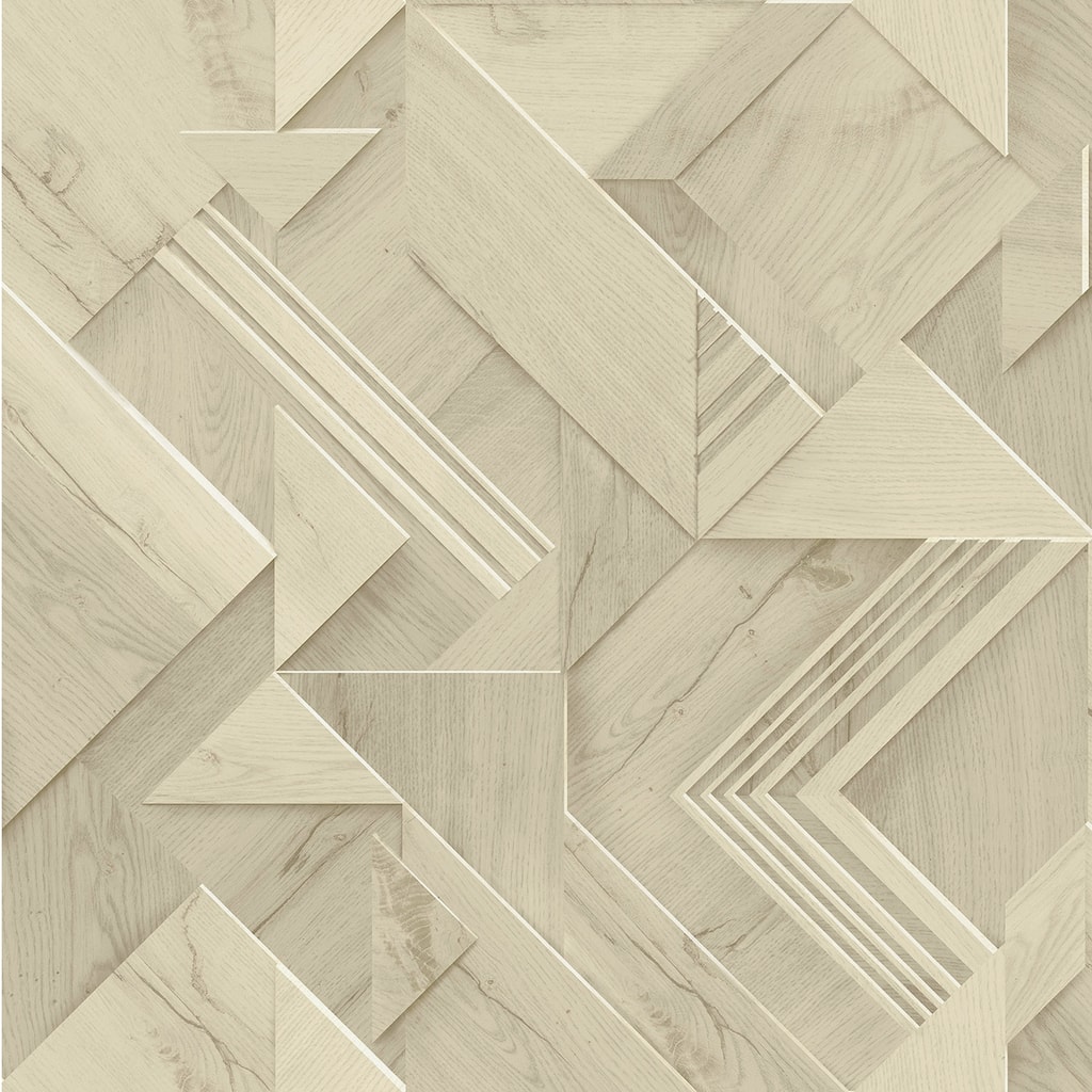 Advantage Cassian Taupe Wood Geo Wallpaper