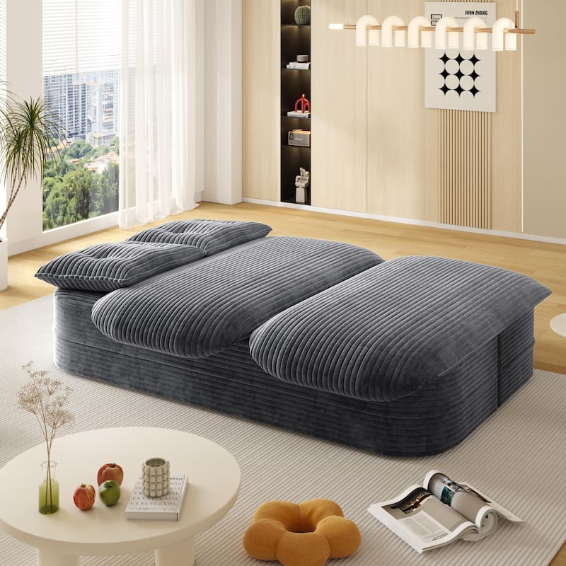 78.7" W 2-in-1 Foldable Corduroy Deep Seating Convertible Sofa Floor Sofa Bed