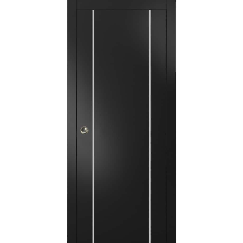 French Pocket Door 18x80 with Planum 0410 Matte Black with Kit Trims Rail