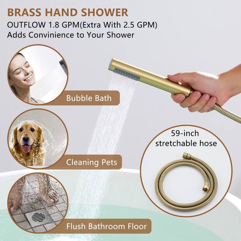 Bathtub Faucet, Floor Mount Free Standing Bathtub Faucet Tub Filler w/ Handheld Shower