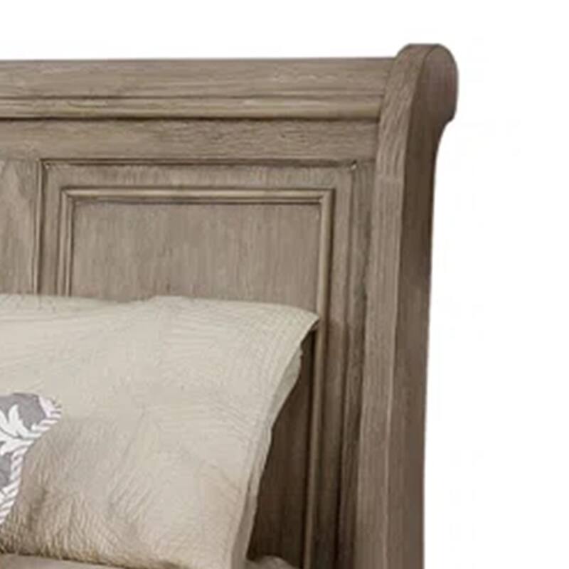 Ava King Bed with Footboard Storage and Bun Feet, Gray Solid Wood