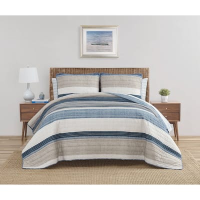 Nautica Ridgeport Cotton Reversible Blue Quilt Set