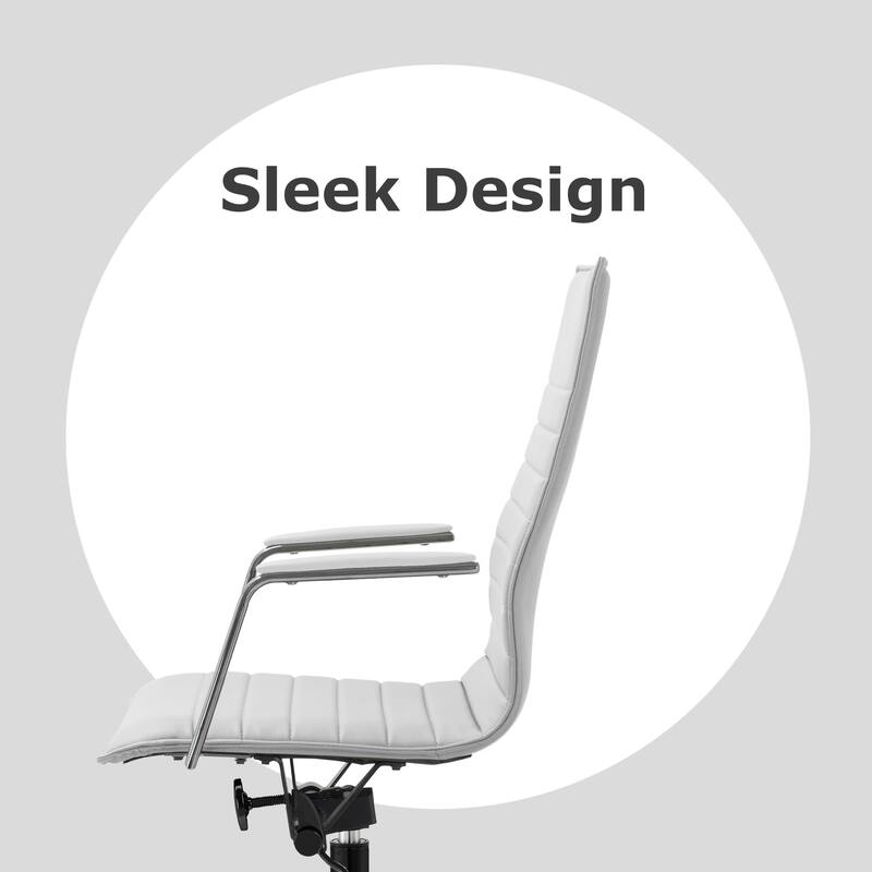 Set of 2 High Back Office Desk Chair | Upholstered Ribbed PU Leather | Armchair for Home, Executive, Conference, Meetings