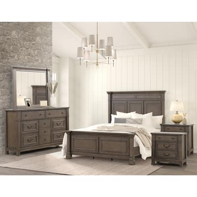 Furniture of America Quinlan 5-Piece Dark Walnut Solid Wood Queen Panel Bedroom Set