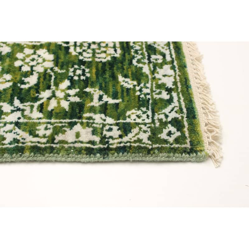 ECARPETGALLERY Hand-knotted Heritage Green Silk, Wool Rug - 2' 6" x 12' 1"