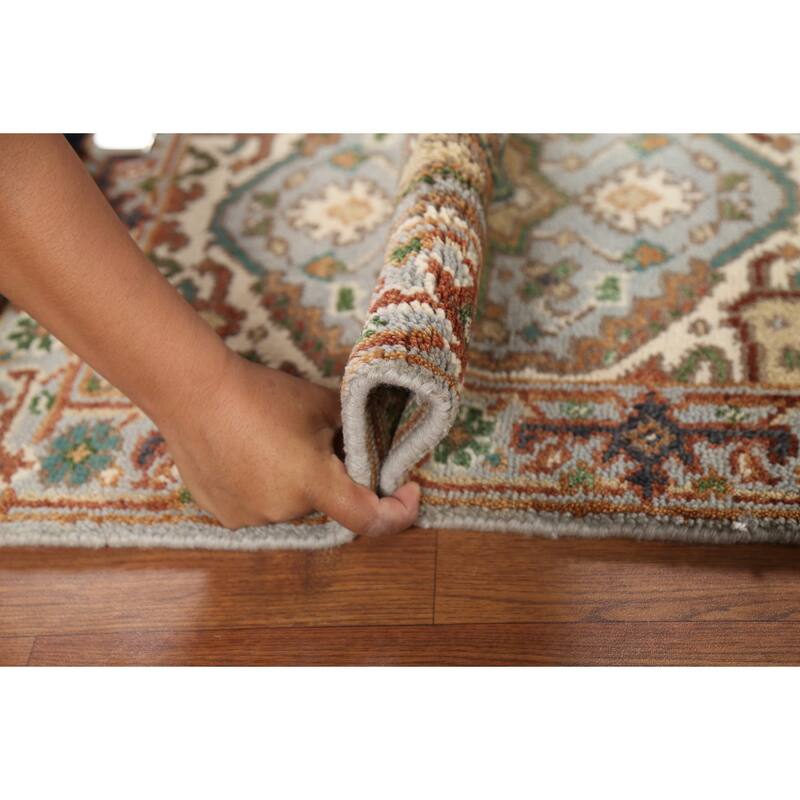 Gray Geometric Heriz Serapi Indian Accent Rug Handmade Wool Carpet - 2'0"x 3'0"