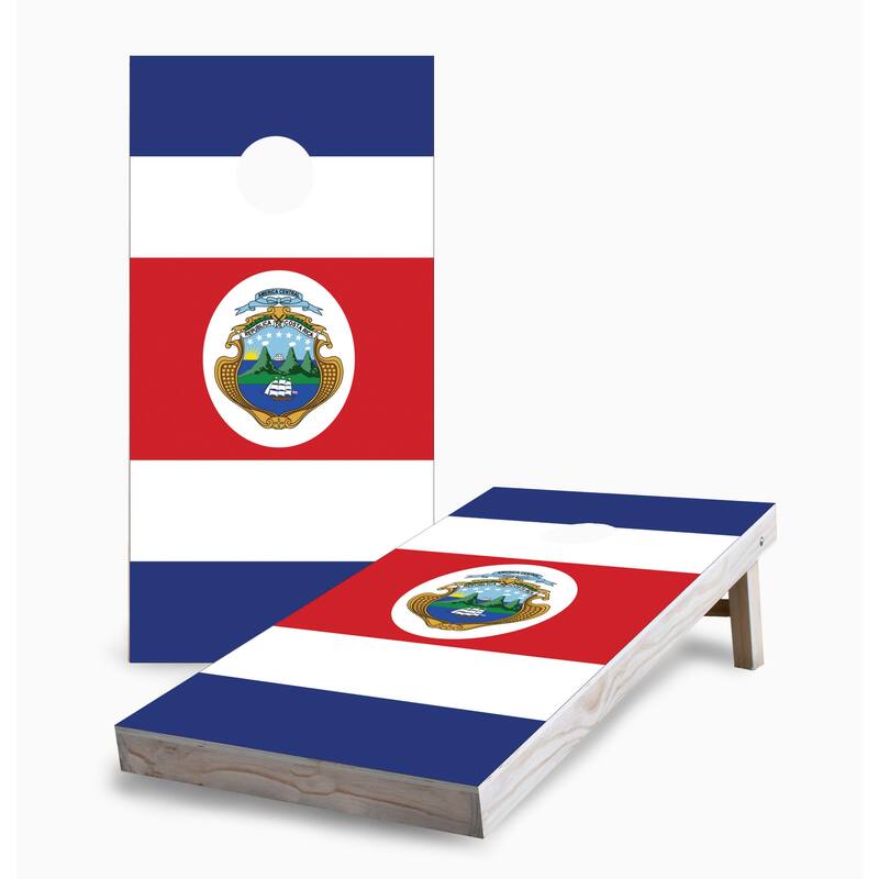 Costa Rican Flag Corn Hole Board Set w Case & Lights - 16 Years and Up