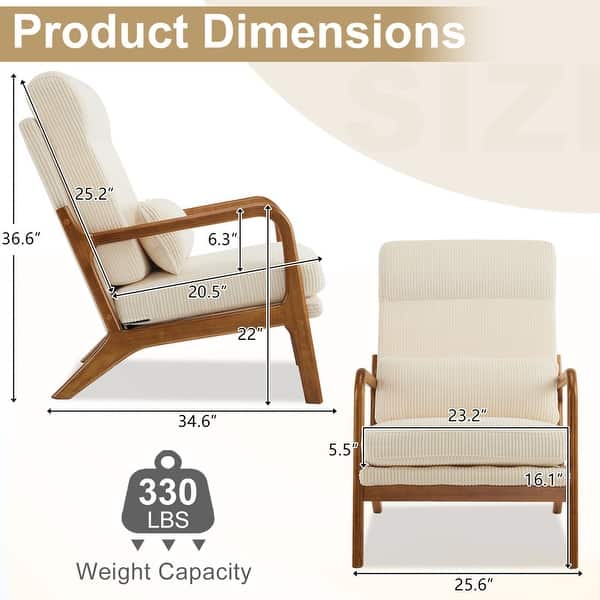 dimension image slide 2 of 5, High Back Solid Wood Armrest Backrest Leisure Chair Accent Chair