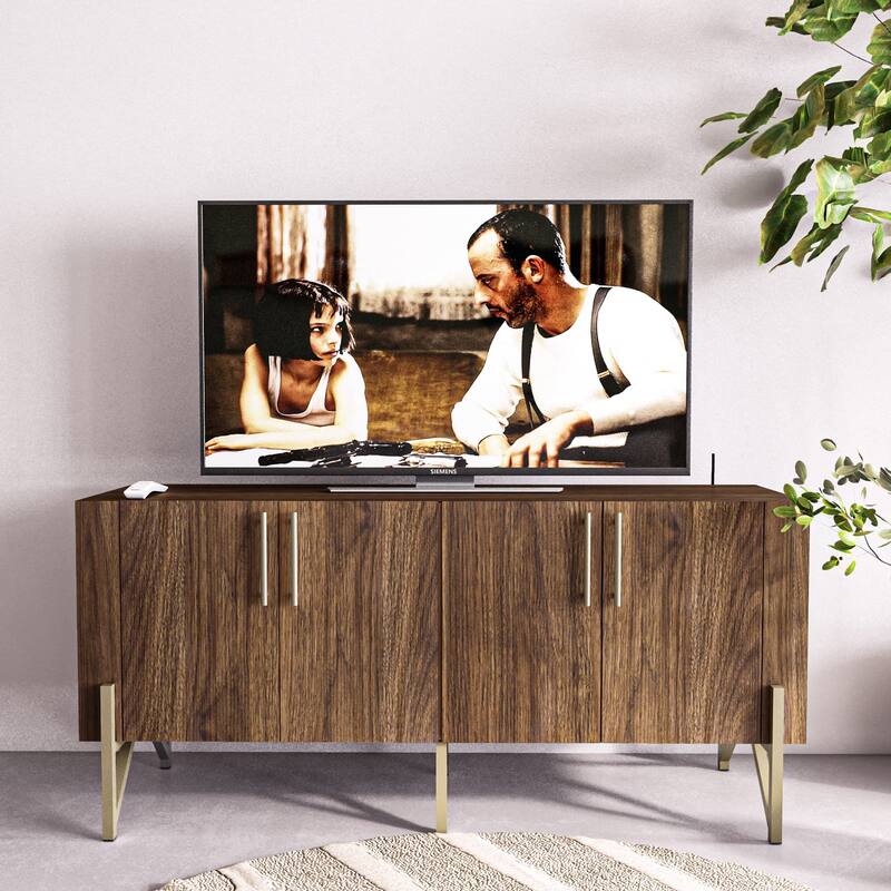 Furnigance Mid Century TV Stand Media Console with Walnut Finishing - W59"xL17.71"xH27.55"