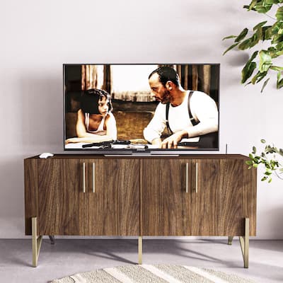 Furnigance Mid Century TV Stand Media Console with Walnut Finishing - W59"xL17.71"xH27.55"