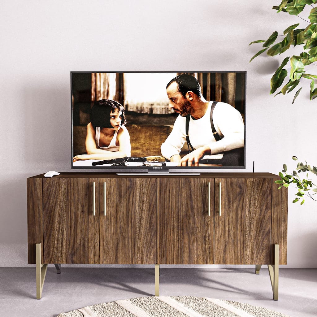 Furnigance Mid Century TV Stand Media Console with Walnut Finishing - W59"xL17.71"xH27.55"