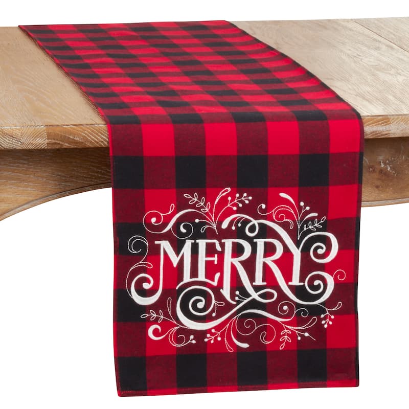 Buffalo Plaid Table Runner With Merry Design