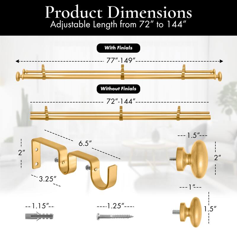 Meriville 1-Inch Diameter Prima Telescoping Double Window Treatment Curtain Rod