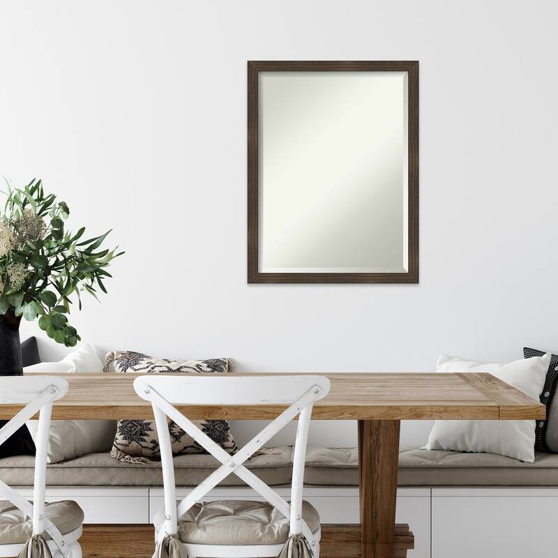 Woodgrain Stripe Beveled Wood Framed Wall Mirror