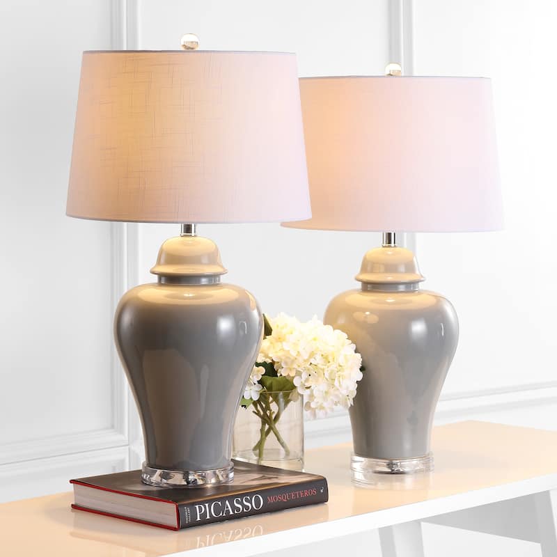 Bowen 27" Ceramic Urn LED Table Lamp, Grey (Set of 2) by JONATHAN Y - Gray