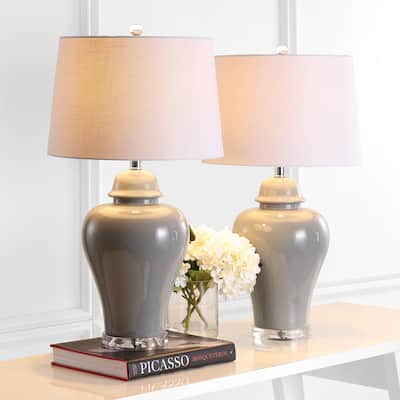 Bowen 27" Ceramic Urn LED Table Lamp, Grey (Set of 2) by JONATHAN Y