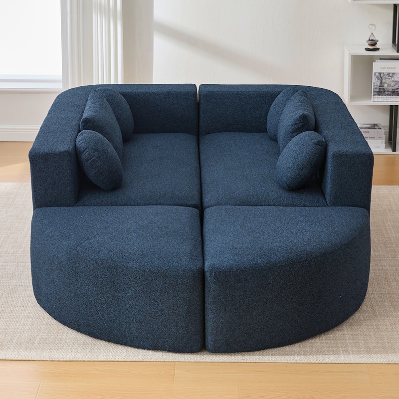 Curved Modular Sectional Boneless Upholstered Sofa Convertible Sleeper Sofa Bed, Free Combination, Boucle Deep Seating Sofa