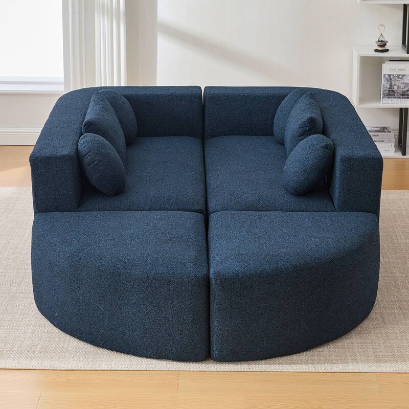 U-Shape Modular Sectional Sofa, Boucle Upholstered Boneless Couch, Compression Sofa with 4 Throw Pillows & 2 Cushions