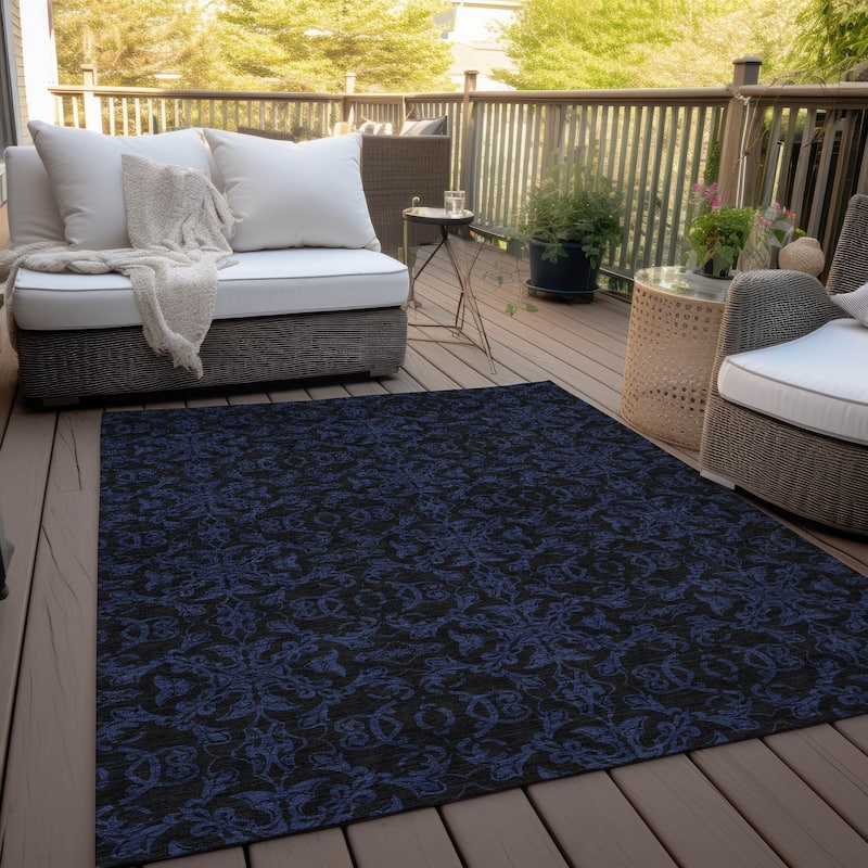 Machine Washable Indoor/ Outdoor Chantille Traditional Medallions Rug - Blue - 8' x 10'