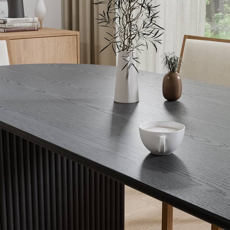 Large Oval Dining Table Seats 4-6 Modern Farmhouse Kitchen Table with Wood Strip Base for Home Living Room Kitchen Bar